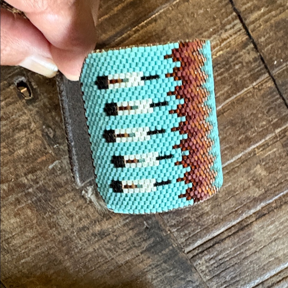Native American Beaded Cuff Bracelet with Cross Design - Picture 5 of 7